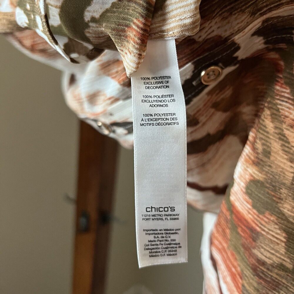 Chico's 0 Joceline Top Long Sleeve Shirt Button Sequin Collar Zebra Animal Chic - Picture 9 of 12